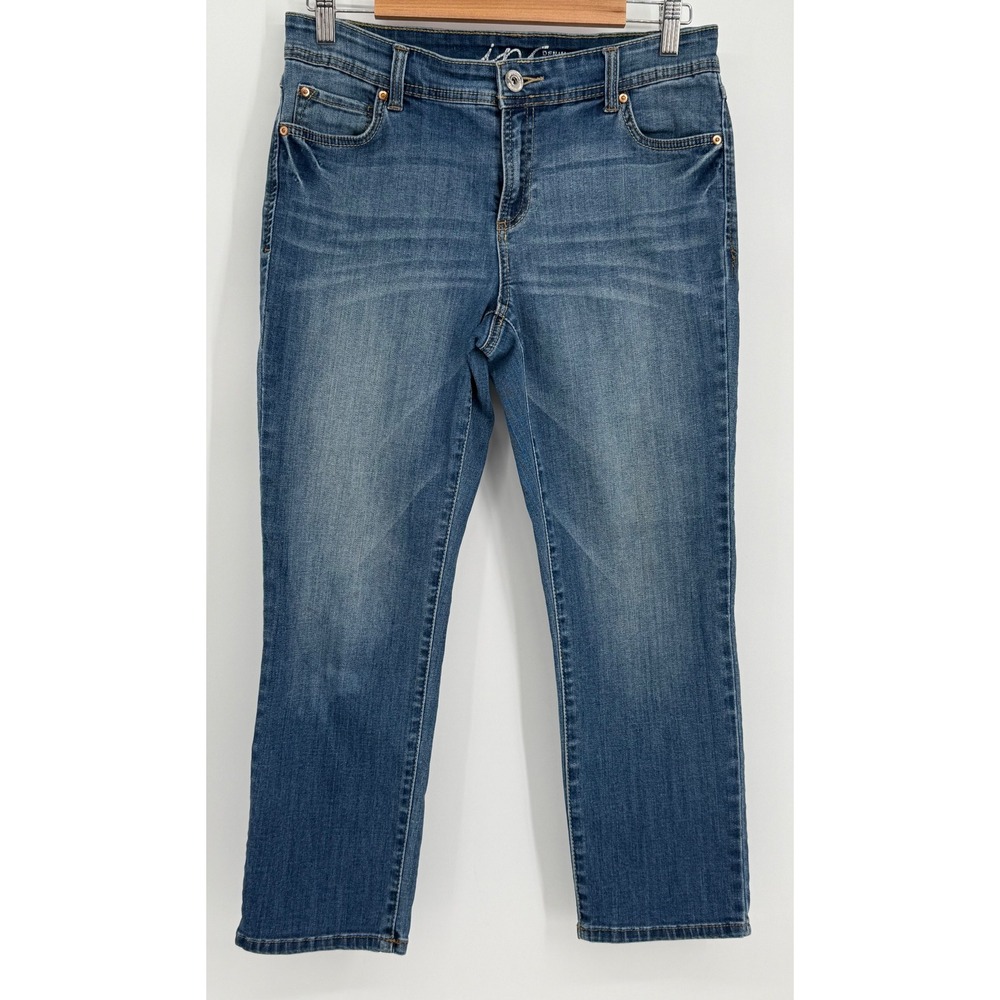 INC International Concepts Womens Blue Straight Leg Crop Jeans Sz 6 Medium Wash